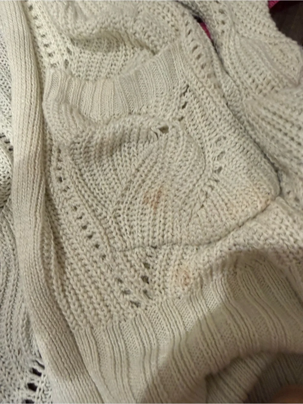 Pink Rose Cream Open Knit Cardigan • Size Medium • Boho Statement Sleeves